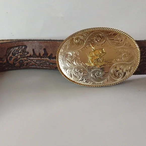 MONTANA SILVERSMITHS western leather belt Grandpa embossed buckle removable - Picture 2 of 12